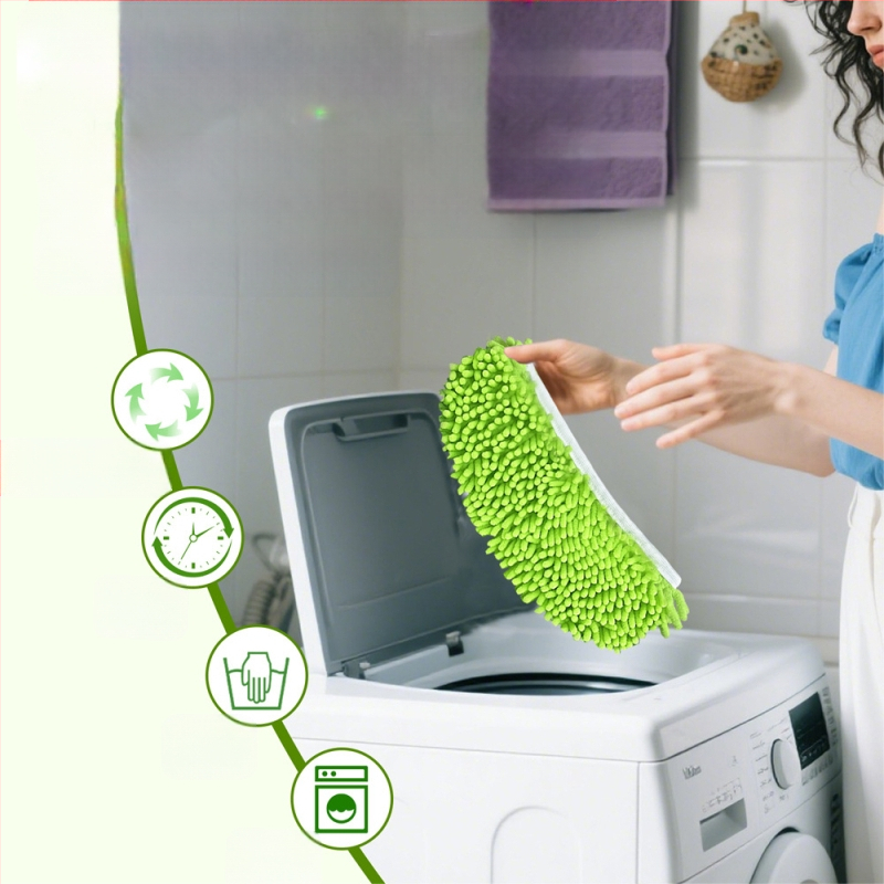 Alkalmas Swiffer Sweeper mikroszálas zöld zsenília nedves és száraz felmosófejhez, kis méret, cserélhető fejjel