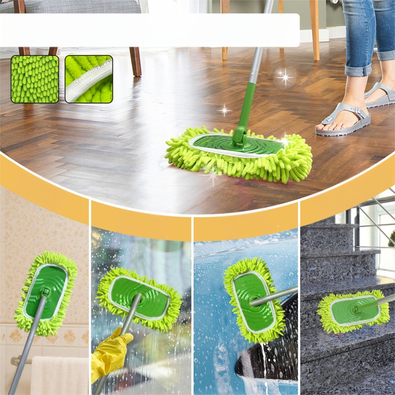 Alkalmas Swiffer Sweeper mikroszálas zöld zsenília nedves és száraz felmosófejhez, kis méret, cserélhető fejjel