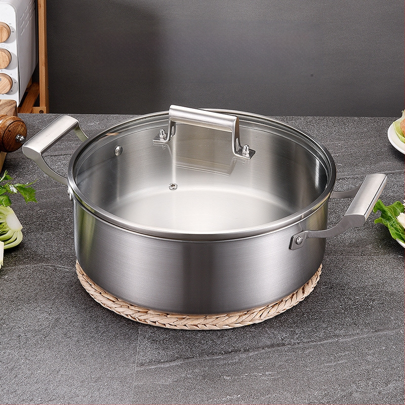 Vokiškas penkių sluoksnių 304 nerūdijančio plieno karštas puodas, europietiško stiliaus dvigubos ausies skaidrus sriubos puodas, „shabu-shabu“ dvigubos ausies sriubos puodas, komercinis karšto puodo baseinas