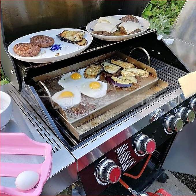 Roostevabast terasest küpsetusgrill pann lameda pealse ja rasvavanni käepidemega gaasi- ja söegrillile