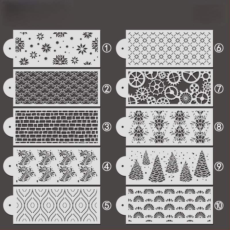 Új, 15*39cm-es, határokon átnyúló, krémszínű tortaszél-nyomtató sablon, 10 darabos, európai mintás totem dekoráció, saját kezűleg készítve