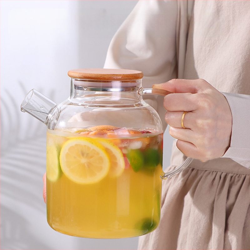 Τσαγιέρα κρύου νερού για οικιακή χρήση, ανθεκτική σε υψηλές θερμοκρασίες, γυάλινη, βραστήρας κρύου νερού για τρόφιμα, τσαγιέρα φρούτων μεγάλης χωρητικότητας, σετ κυπέλλων κρύου βρασμένου νερού