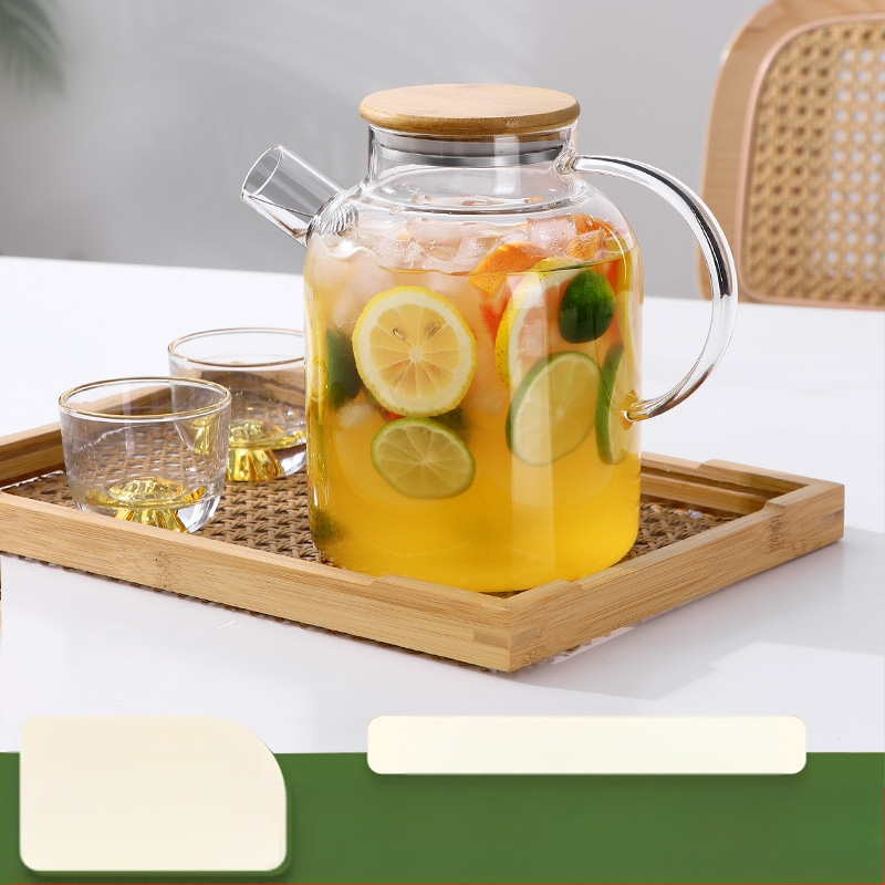 Τσαγιέρα κρύου νερού για οικιακή χρήση, ανθεκτική σε υψηλές θερμοκρασίες, γυάλινη, βραστήρας κρύου νερού για τρόφιμα, τσαγιέρα φρούτων μεγάλης χωρητικότητας, σετ κυπέλλων κρύου βρασμένου νερού