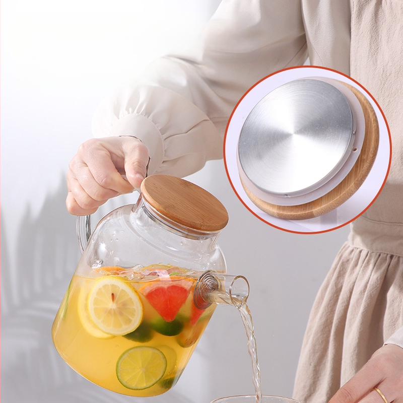 Τσαγιέρα κρύου νερού για οικιακή χρήση, ανθεκτική σε υψηλές θερμοκρασίες, γυάλινη, βραστήρας κρύου νερού για τρόφιμα, τσαγιέρα φρούτων μεγάλης χωρητικότητας, σετ κυπέλλων κρύου βρασμένου νερού