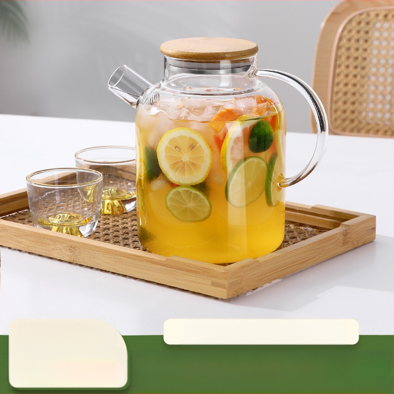 Τσαγιέρα κρύου νερού για οικιακή χρήση, ανθεκτική σε υψηλές θερμοκρασίες, γυάλινη, βραστήρας κρύου νερού για τρόφιμα, τσαγιέρα φρούτων μεγάλης χωρητικότητας, σετ κυπέλλων κρύου βρασμένου νερού