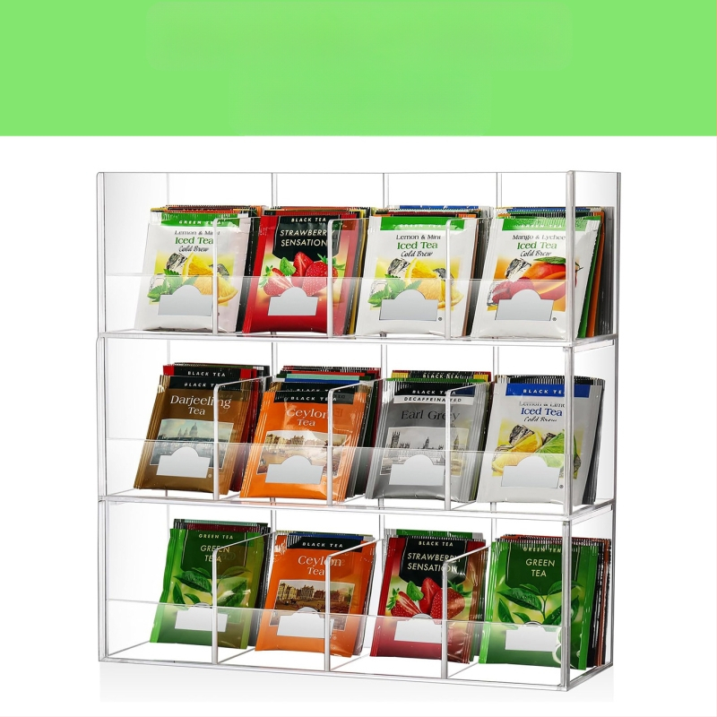 Határokon átnyúló, forró eladású akril teafilter tároló állvány, átlátszó, kivehető, egymásra rakható kapszula kávé cukorfilter bár tároló állvány