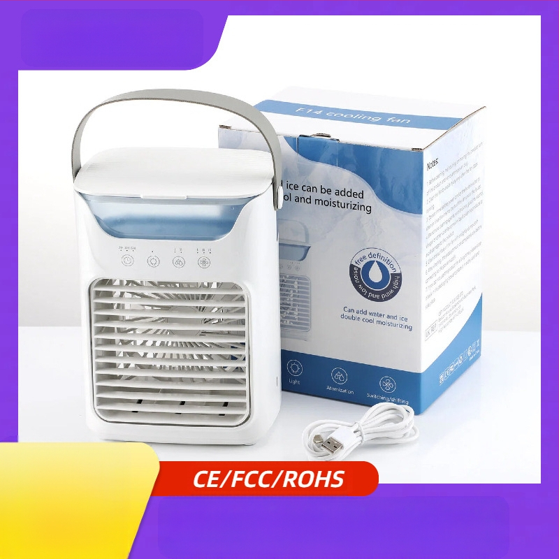 Határokon átnyúló mini kényelmes otthoni asztali hűtőventilátor háromsebességes sebesség-állítható időzítés színes fényszóró csendes léghűtő