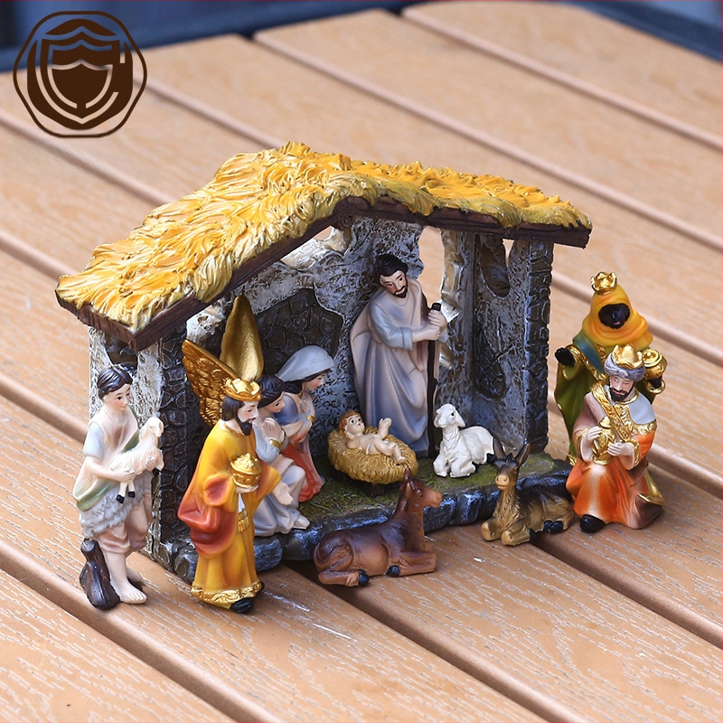 8,5 cm magas klasszikus karácsonyi jászol díszdobozos ünnepi ajándék gyantából készült kézműves termékek határokon átnyúló ellátása