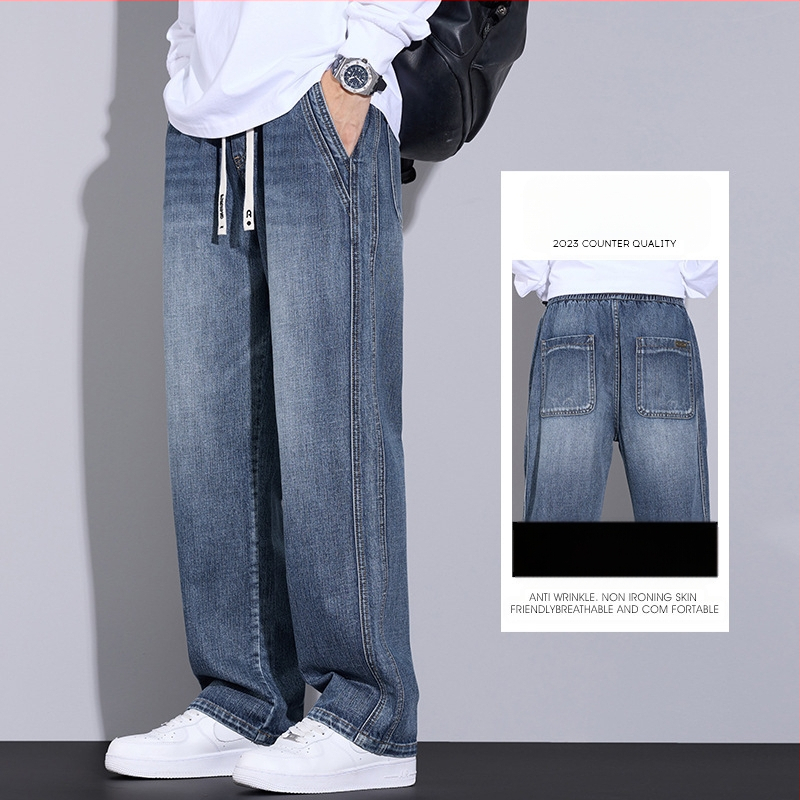 Férfi új, amerikai stílusú, egyenes szárú, divatos, márkás, főutcai, laza, mindenhez illő, laza derékú, széles szárú, középderekú fiú nadrág