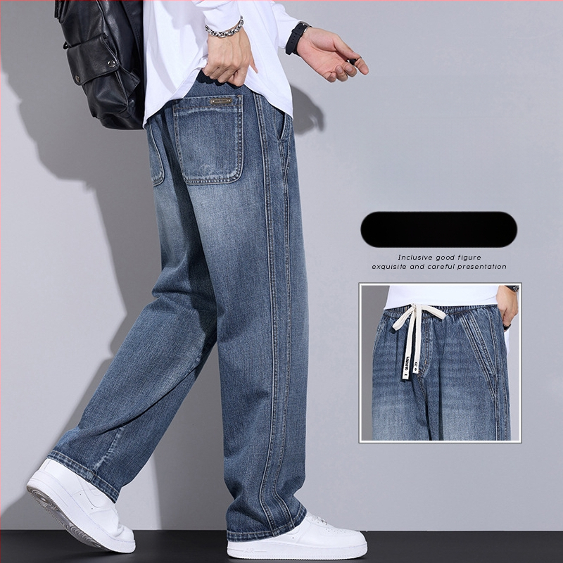 Férfi új, amerikai stílusú, egyenes szárú, divatos, márkás, főutcai, laza, mindenhez illő, laza derékú, széles szárú, középderekú fiú nadrág
