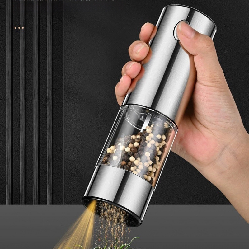Elektrinis pipirų malūnėlis iš nerūdijančio plieno, šviežiai malti pipirai, rankinis pipiras, jūros druska, automatinis juodųjų pipirų malimas namams ir virtuvei