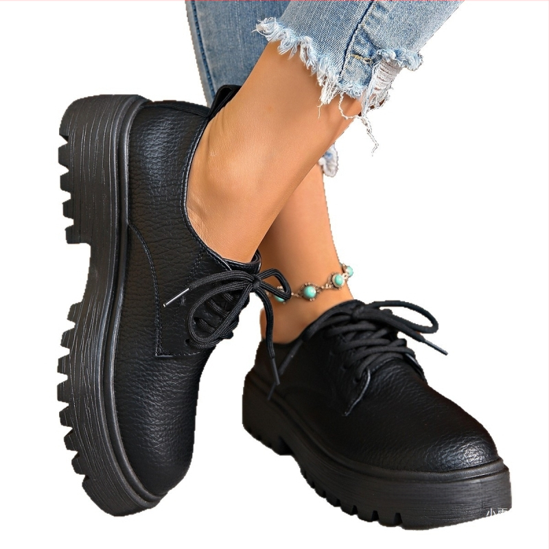 Határokon átnyúló új női brit stílusú vastag sarkú, kis bőrcipő nőknek, tavaszi vastag talpú, fűzős, hétköznapi vékony cipők az Amazonon