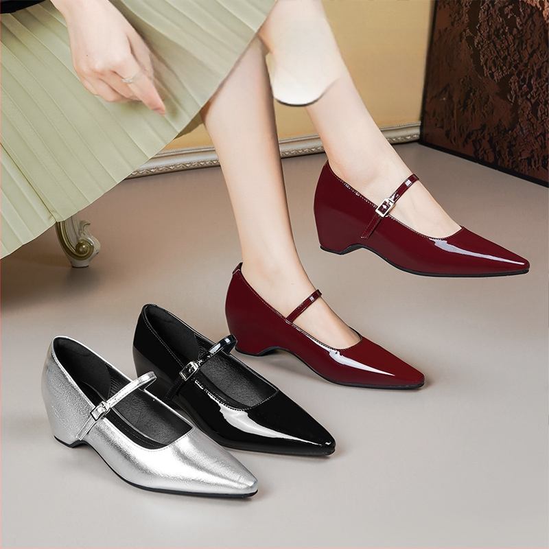 Belső magasságnövelő Mary Jane cipők Női 202 tavaszi és nyári új francia stílusú elegáns szögletes orr vastag sarkú ingázó egyrétegű cipő professzionális hétköznapi