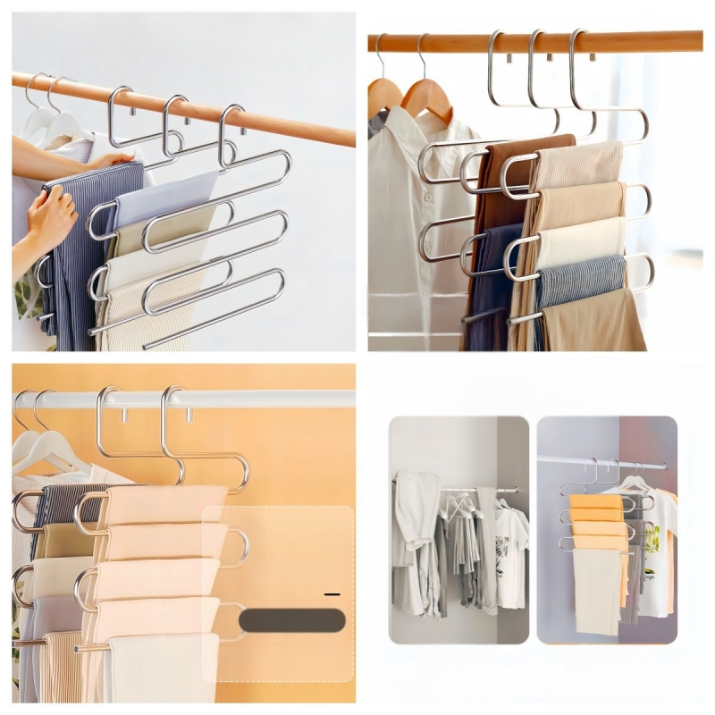 Roostevabast terasest maagiline multifunktsionaalne riidepuu koduseks kasutamiseks, püksiklamber, püksiriiul, püksiriidepuu, jäljetu riidekapi hoiustamise artefakt, mitmekihiline