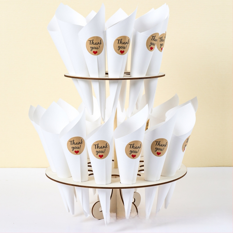 Kūrybingas medinis dvisluoksnis kūgio formos laikymo stovas kiaušinių ritinėlių torto vamzdelio ekspozicijos stovas vestuvių žiedlapių konfeti vamzdelio laikiklis