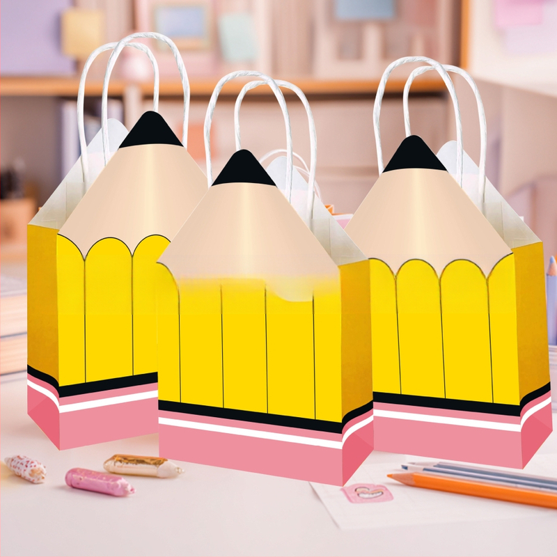 Készre szerelt iskolai szezonra való ceruzatáska kötél papírzacskó egyetemi parti ajándéktáska iskolai tanterem dekorációs papír