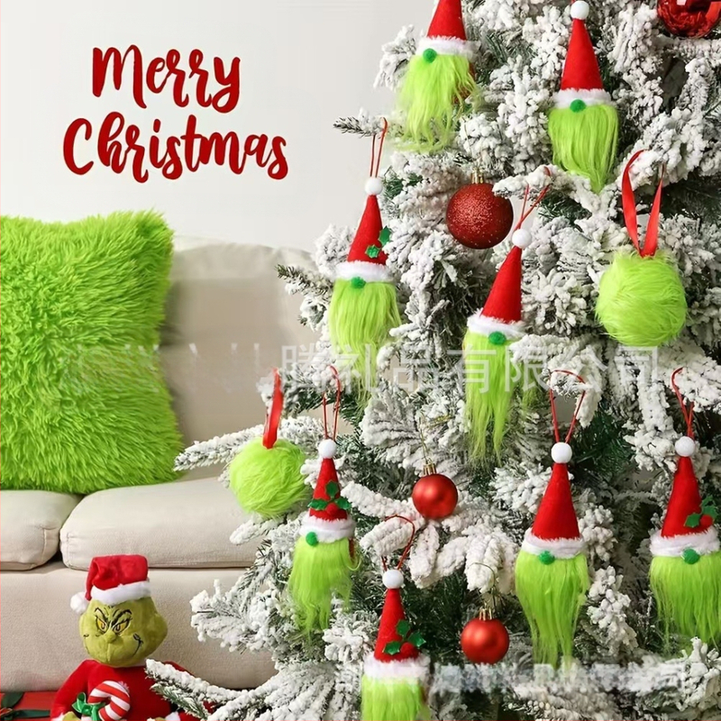 Határokon átnyúló új termék 8 db-os karácsonyi piros és zöld Grinch arctalan baba kreatív díszek karácsonyi hangulatkellékek