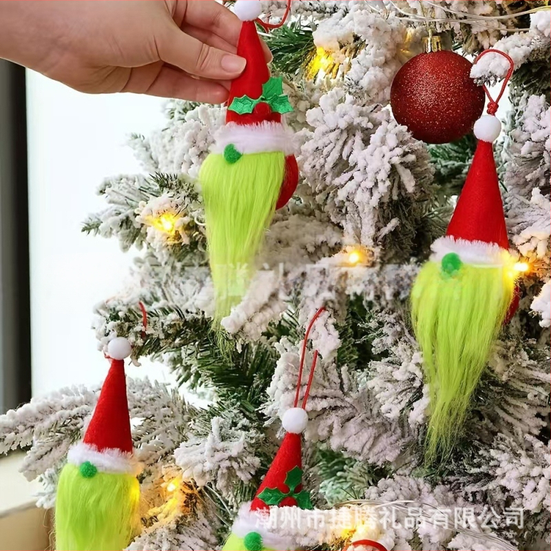 Határokon átnyúló új termék 8 db-os karácsonyi piros és zöld Grinch arctalan baba kreatív díszek karácsonyi hangulatkellékek