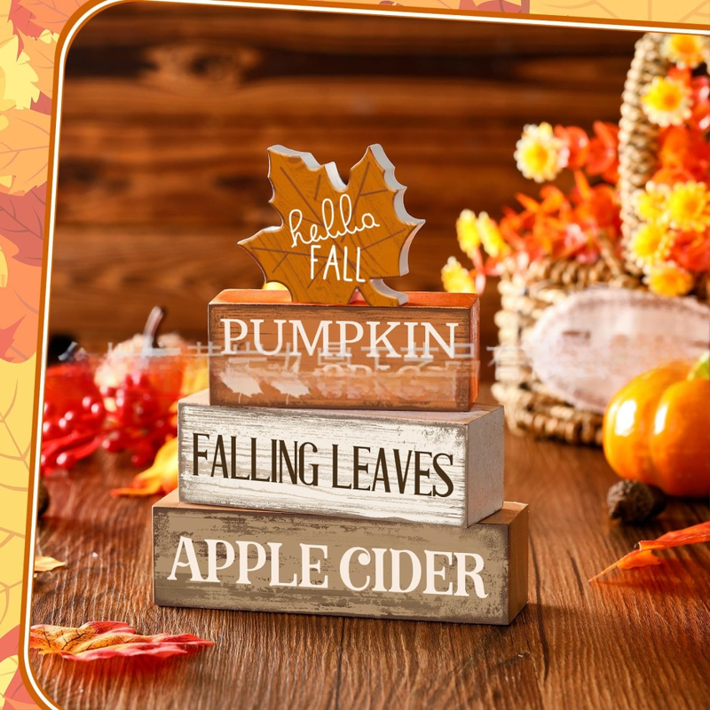 Hálaadás napi asztaldísz díszek fa díszek asztali 4 darabos szett dekoratív aratási szezon fa kockás réteges dekoráció