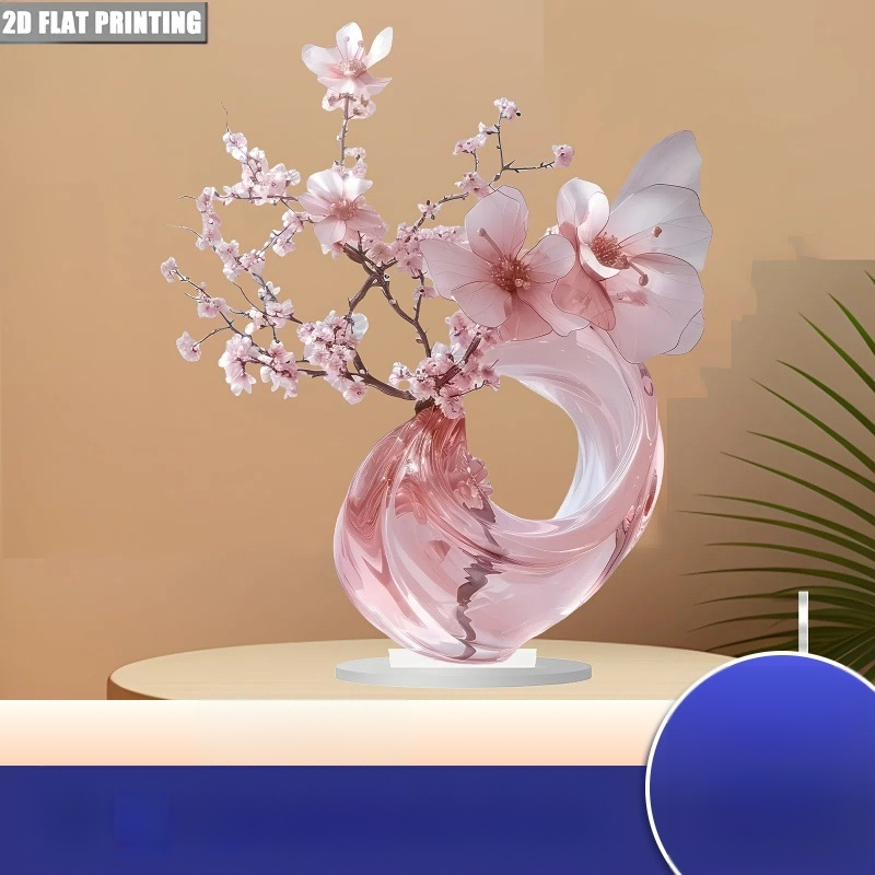 2D tasapinnaga 1-osaline elegantne roosa kirsiõie akrüülkaunistused kodu- ja kontorikaunistused kingitused sõpradele