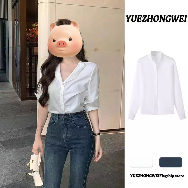 Balti ilgarankoviai moteriški marškiniai 2025 m. ankstyvo rudens naujo stiliaus unikalūs ir itin gražūs profesionalūs darbo drabužiai, aukštos klasės marškiniai-viršutiniai drabužiai