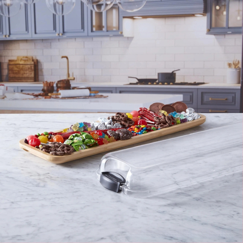 Európai téglalap alakú deli vágódeszka sajttálca tálca tömörfa parti gyümölcssaláta prezentáció steak sajttálca