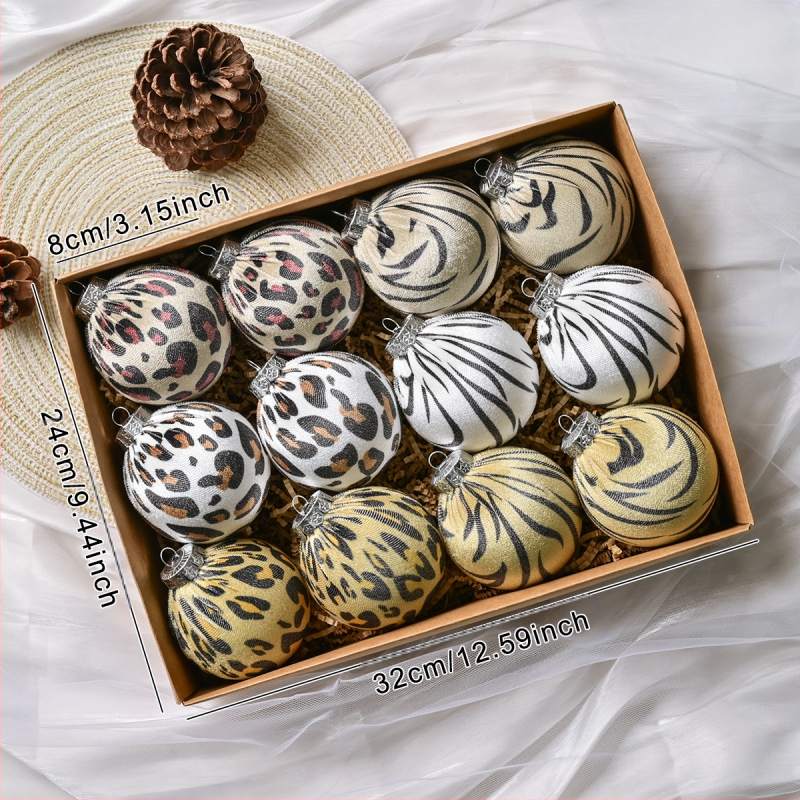 Leopardo rašto maišelis iš audinio, kamuoliukas, 12 vnt. audinio, leopardo rašto maišelis iš audinio, kalėdinis kamuoliukas, kalėdinė dekoracija, pakabukas