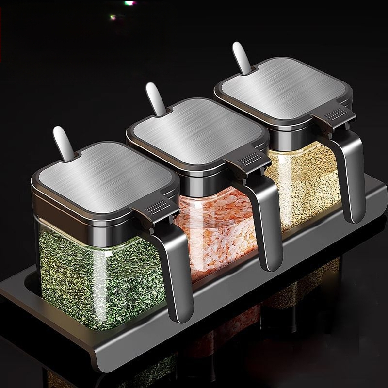 Virtuvės laikymo prieskonių indelis, stiklinis druskos indelis, prieskonių indelis, buitinė prieskonių druska, MSG prieskonių dėžutė