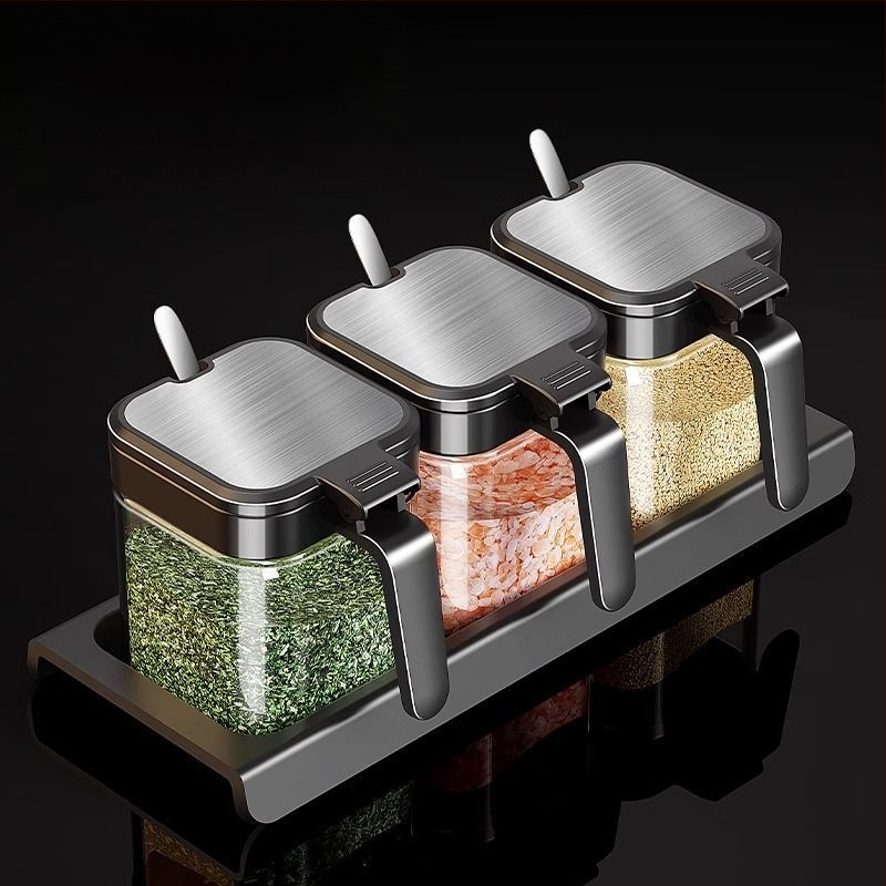 Virtuvės laikymo prieskonių indelis, stiklinis druskos indelis, prieskonių indelis, buitinė prieskonių druska, MSG prieskonių dėžutė