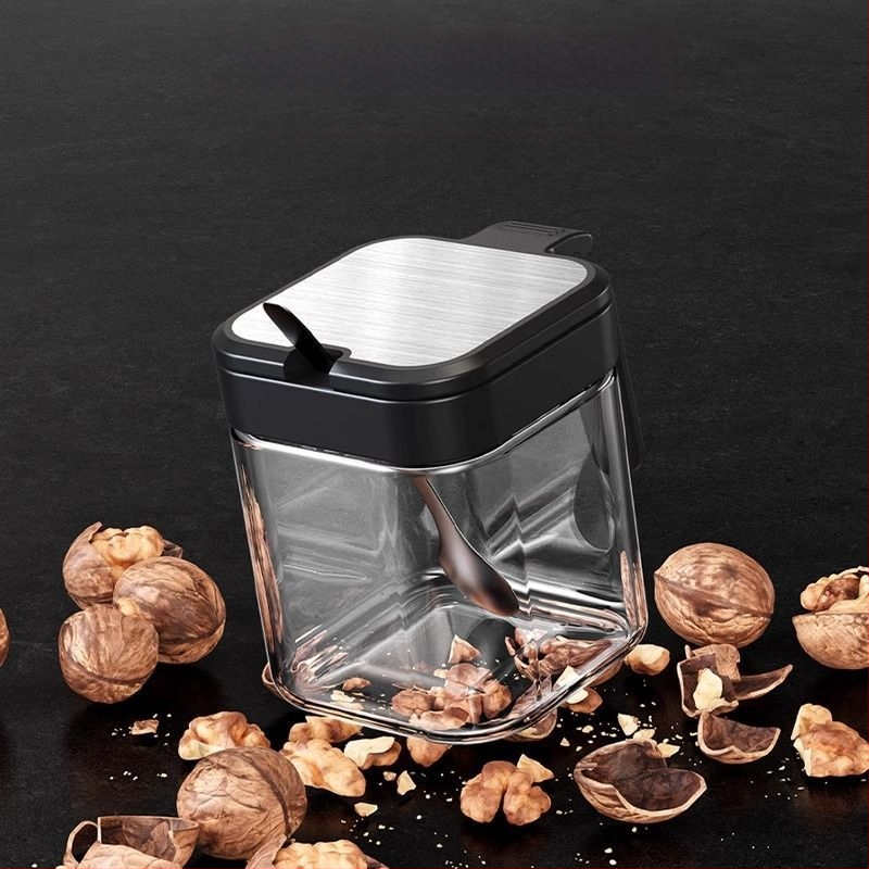 Virtuvės laikymo prieskonių indelis, stiklinis druskos indelis, prieskonių indelis, buitinė prieskonių druska, MSG prieskonių dėžutė