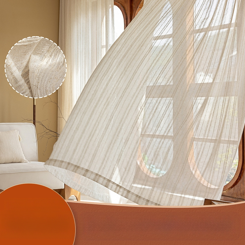 Išskirtinis tarpvalstybinis išpardavimas, japoniško paprasto stiliaus lininės dryžuotos marlės užuolaidos, permatomos apdailos užuolaidos, didmeninė prekyba.