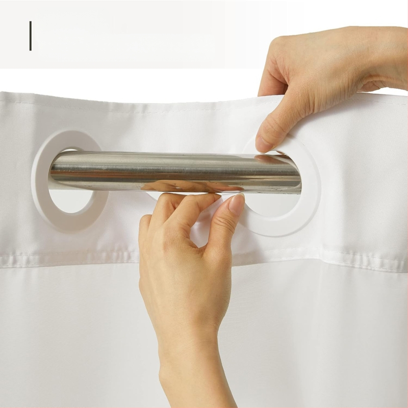 Ühevärviline läbipaistev vannitoa kardin ilma augustamiseta polüester duši veekindel vannitoa vaheseina kardin polüester dušikardin