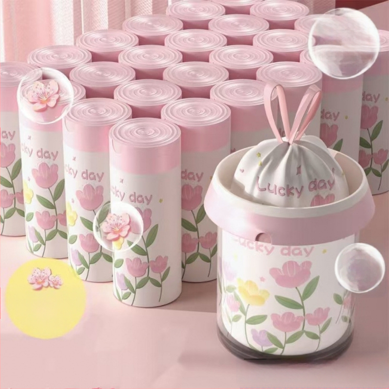 Frissített illatos szemeteszsák műanyag zacskó nyomtatott húzózsinóros zacskó háztartási hordozható automatikus záródás