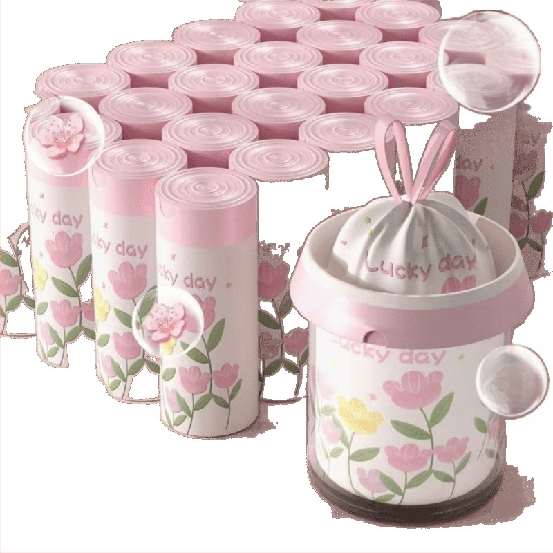 Frissített illatos szemeteszsák műanyag zacskó nyomtatott húzózsinóros zacskó háztartási hordozható automatikus záródás