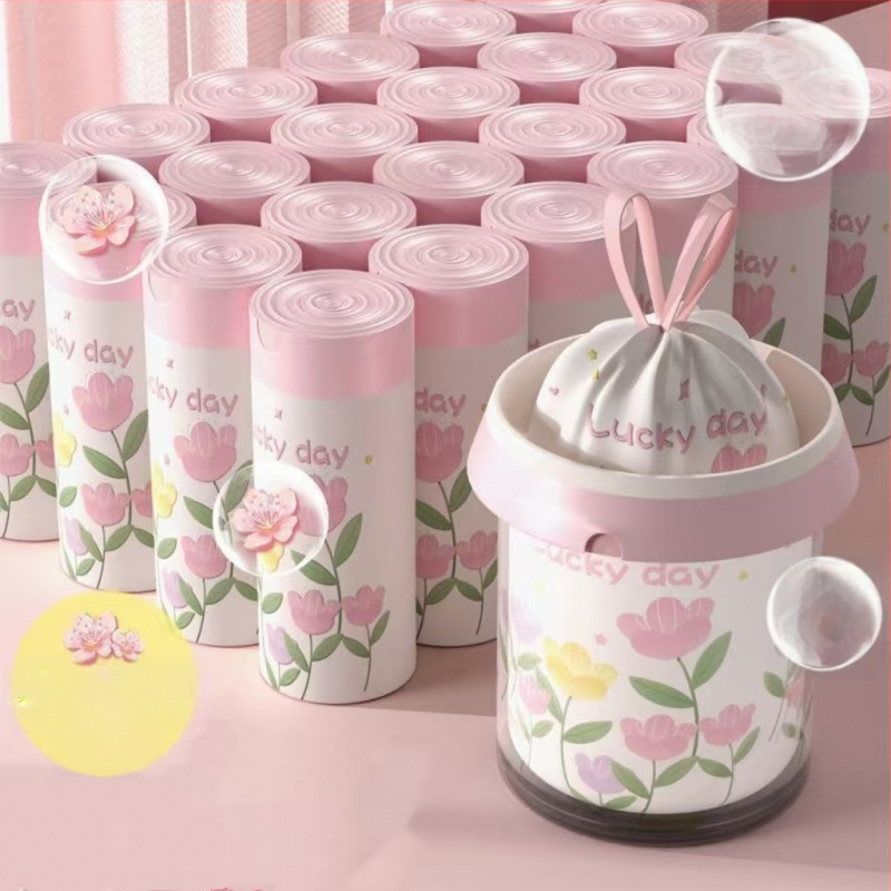 Frissített illatos szemeteszsák műanyag zacskó nyomtatott húzózsinóros zacskó háztartási hordozható automatikus záródás