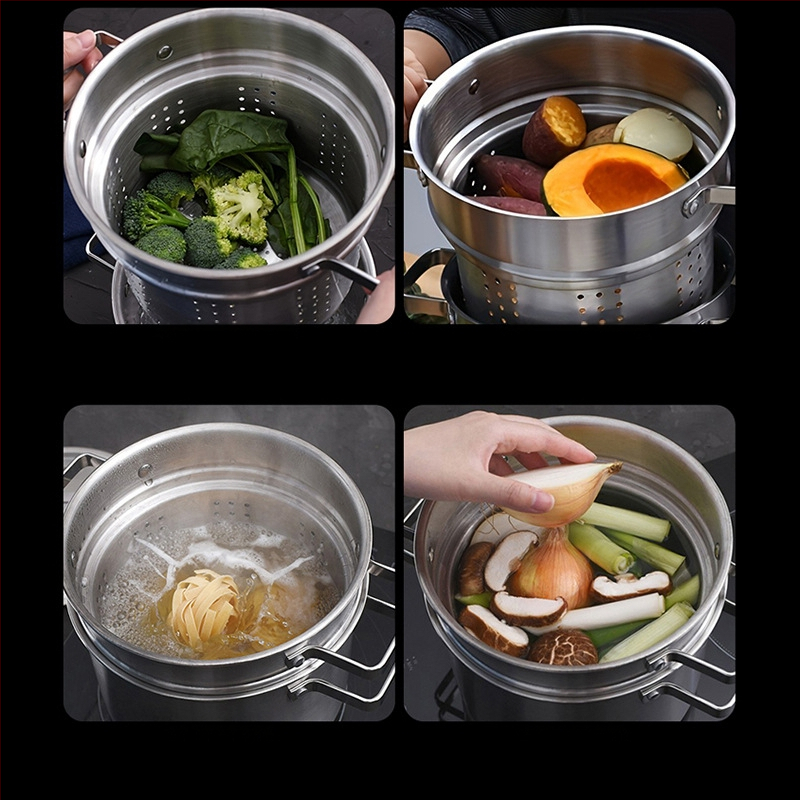 Piiriülene paksendatud multifunktsionaalne roostevabast terasest pastapott blanšeeritud veega praetud riisipott katmata supipott universaalne pliit