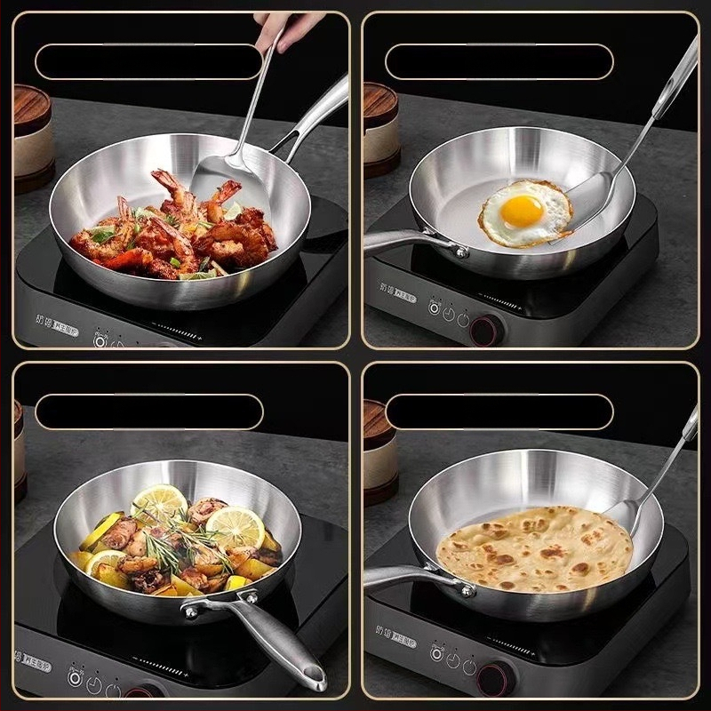 Spot Cross-Border 304 roostevabast terasest kolmekihiline terasest praepann induktsioonpliidil gaasipliit universaalne katmata praepann wok