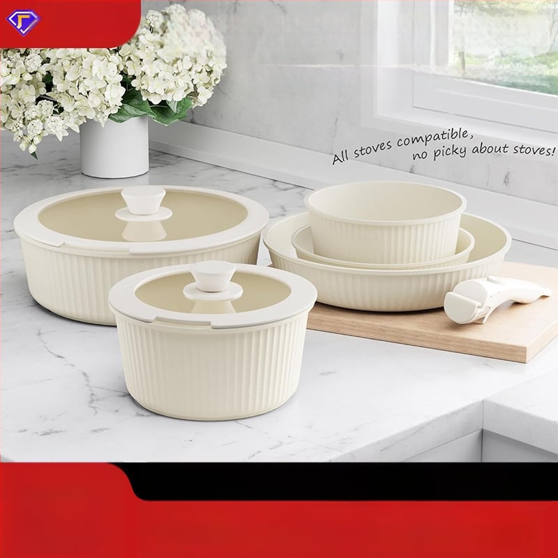 Tarpvalstybinis nuimamas keraminis rankenos puodas buitinei indukcinei viryklei dujinei universaliai puodui, tinkančiam nepridegančiai sriubos puodui wok keptuvei