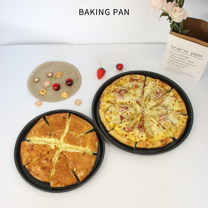 raktáron kerek pizzatálca forma tapadásmentes sütőtálca 8 hüvelykes 9 hüvelykes 10 hüvelykes 12 hüvelykes szénacél sütőtálca otthoni pizza