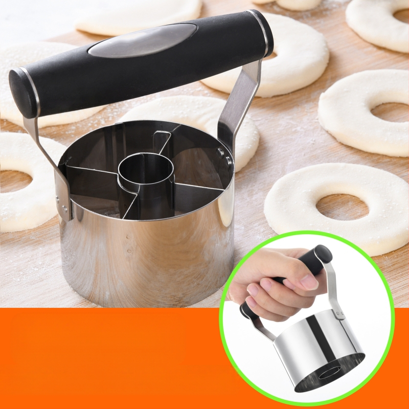 430 nerūdijančio plieno torto sausainių formos didmeninė spurgų pjaustymo forma su minkšta rankena apvali virtuvės kepimo presas