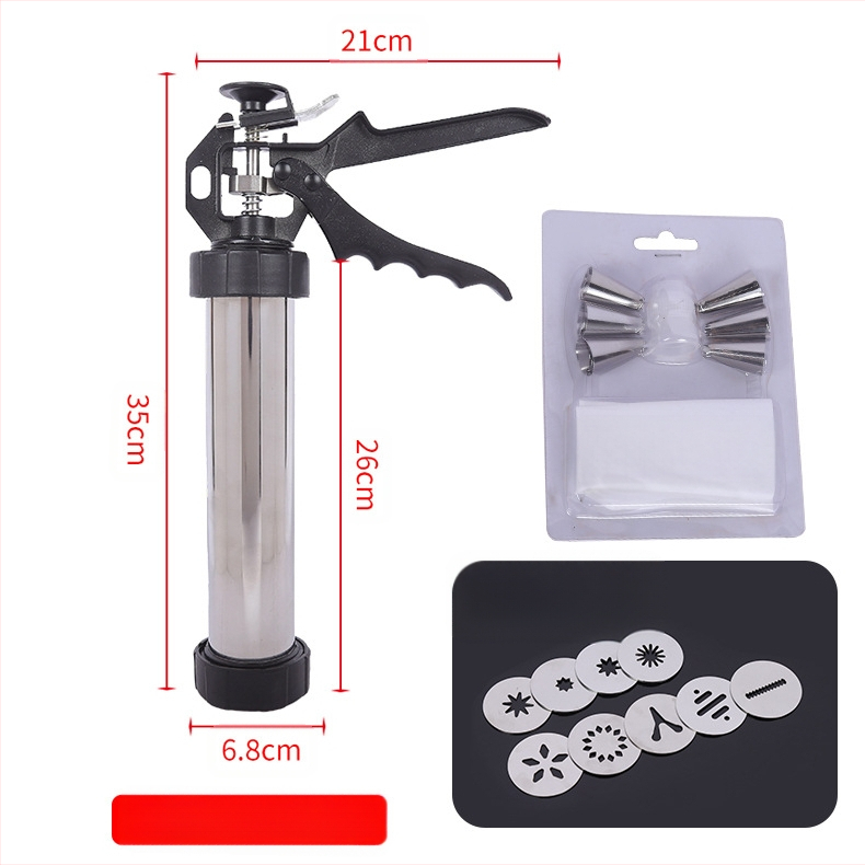Buitinis nerūdijančio plieno sausainių pistoletas, išspaudžiamas sausainių aparatas, kremo dekoravimo pistoletas, dekoravimo antgalis, išspręstas pupelių kepimo įrankiai namams