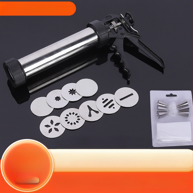 Buitinis nerūdijančio plieno sausainių pistoletas, išspaudžiamas sausainių aparatas, kremo dekoravimo pistoletas, dekoravimo antgalis, išspręstas pupelių kepimo įrankiai namams