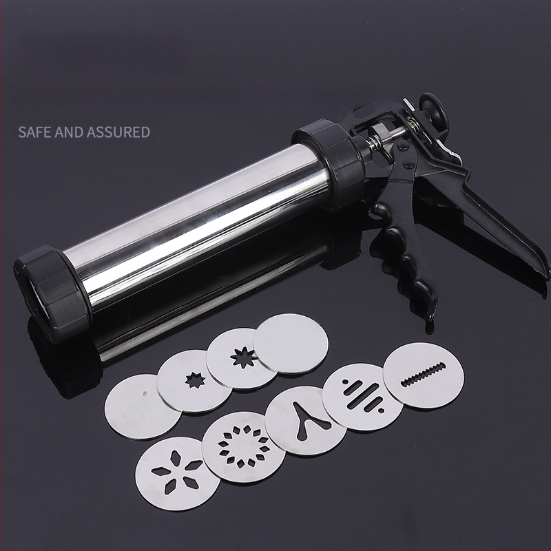 Buitinis nerūdijančio plieno sausainių pistoletas, išspaudžiamas sausainių aparatas, kremo dekoravimo pistoletas, dekoravimo antgalis, išspręstas pupelių kepimo įrankiai namams
