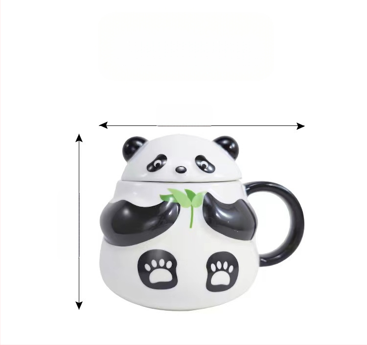 Panda veekruus kaanega keraamiline kruus kõrge välimusega tüdrukute nišikujundus armsatele lastele loominguline kodu