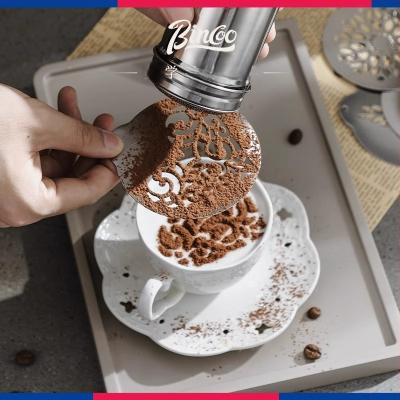 Bincoo kávévirág-minta rozsdamentes acélból készült barkácsolás mintás kávépor nyomtatási spray virág virág virág műtárgy