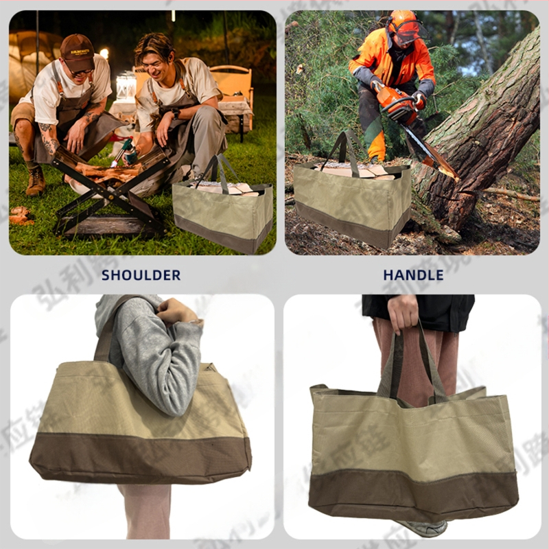Határokon átnyúló nagykereskedelmi kültéri udvari patchwork színű Oxford szövet vízálló kopásálló tűzifa tárolózsák faszén szállító fakitermelő zsák