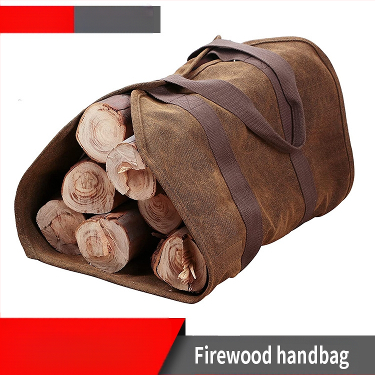 Határokon átnyúló kültéri multifunkcionális vastagított vászon hordozható fakitermelő táska hordozható tűzifa táska tűzifa kézitáska