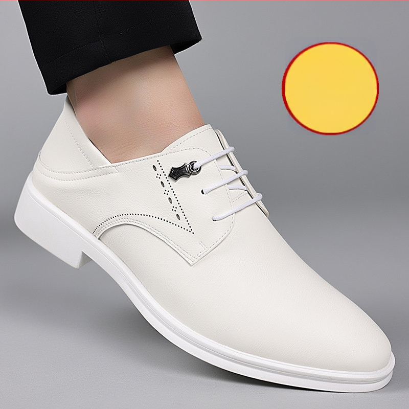 2024 Bőrcipők Valódi bőr Alkalmi Férfi Cipők Kerek Fehér Cipők Mindenhez Valódi Bőrcipők Lélegző Férfi Bőrcipők Férfiaknak