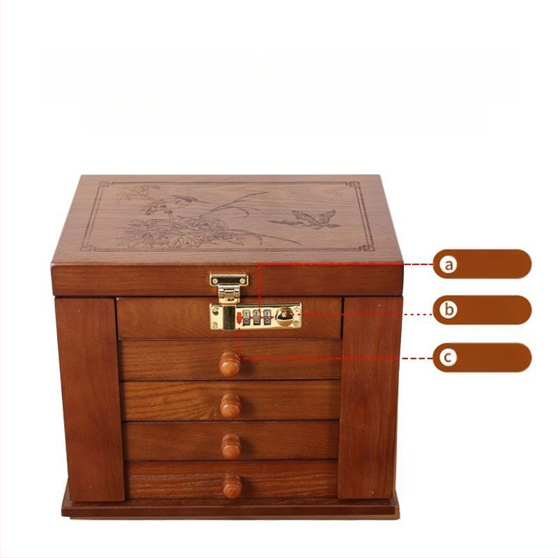 Slaptažodžiu užrakinami auskarai, auskarai, karoliai, laikymo dėžutė, didelės talpos papuošalų dėžutė, paprasta retro organizavimo dėžutė, medinė