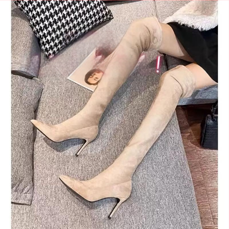 Naiste ülepõlvesaapad 2025. aasta uued sügis- ja talvesaapad, mustad kõrge kontsaga kitsad saapad, terava ninaga stiletto-elastsed saapad